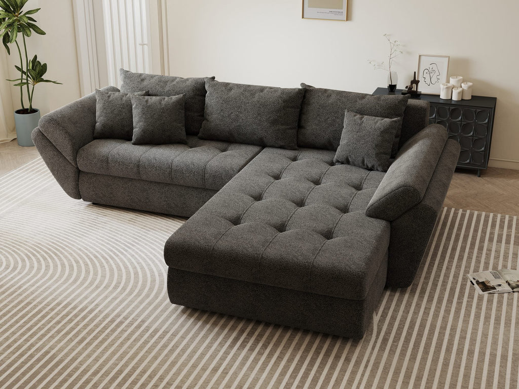 Colțar extensibil dumonde cu ladă de depozitare si sezut confortabil din spuma high-density, Loana Quelle Gri II 270x185 cm