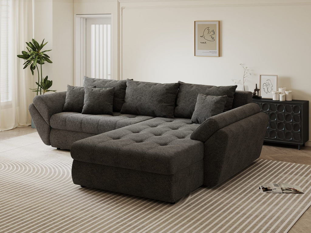 Colțar extensibil dumonde cu ladă de depozitare si sezut confortabil din spuma high-density, Loana Quelle Gri II 270x185 cm