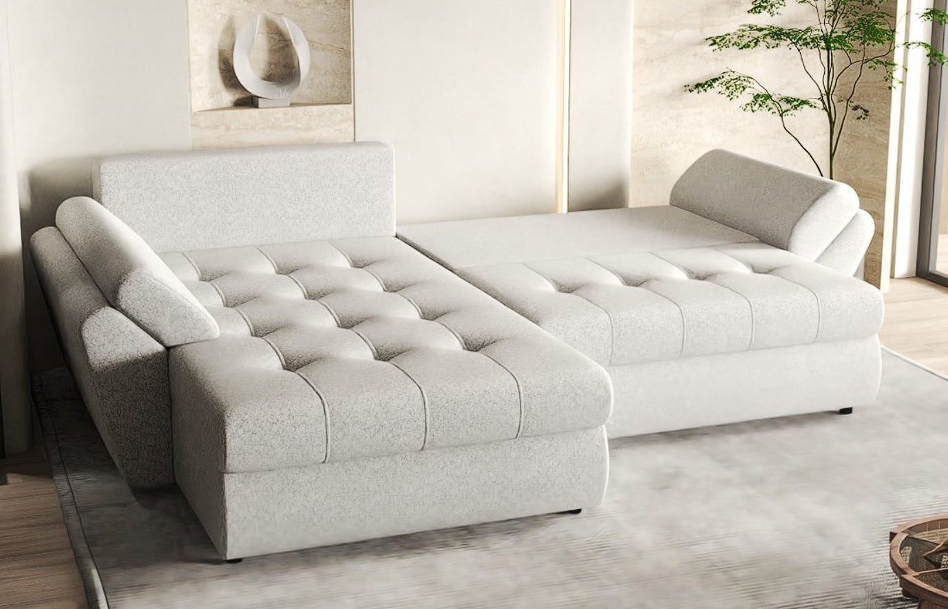 Colțar extensibil dumonde cu ladă de depozitare si sezut confortabil din spuma high-density, Loana Tilia Verde olive II 270x185 cm