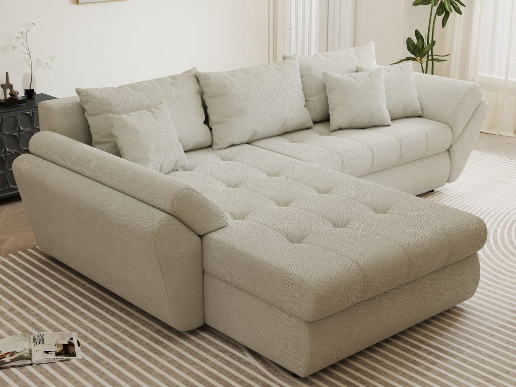 Colțar extensibil dumonde cu ladă de depozitare si sezut confortabil din spuma high-density, Loana Vibe Bej 270x185 cm