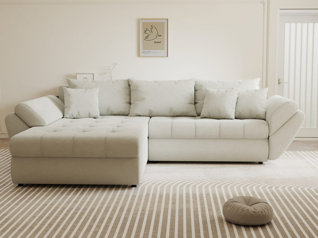Colțar extensibil dumonde cu ladă de depozitare si sezut confortabil din spuma high-density, Loana Vibe Bej 270x185 cm