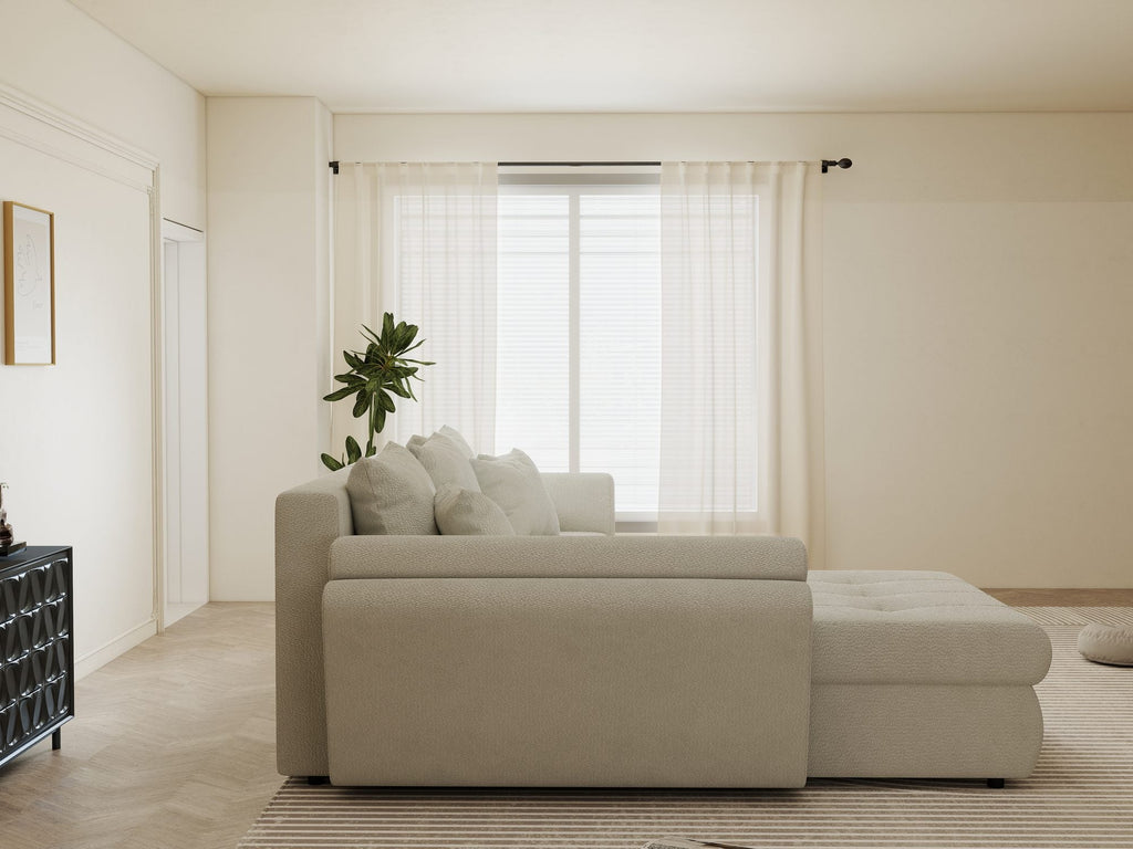 Colțar extensibil dumonde cu ladă de depozitare si sezut confortabil din spuma high-density, Loana Vibe Bej 270x185 cm