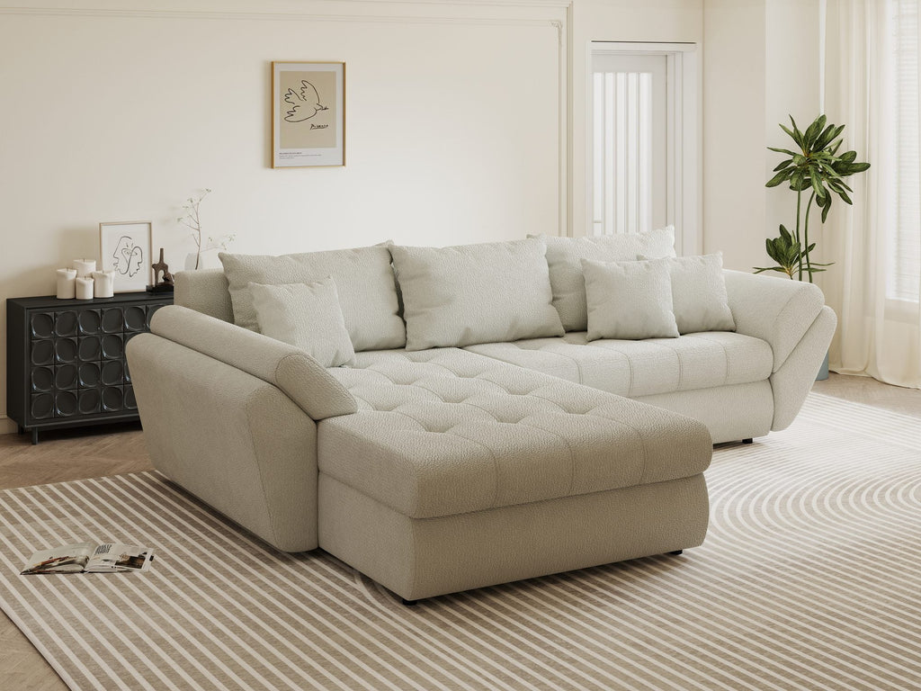 Colțar extensibil dumonde cu ladă de depozitare si sezut confortabil din spuma high-density, Loana Vibe Bej 270x185 cm
