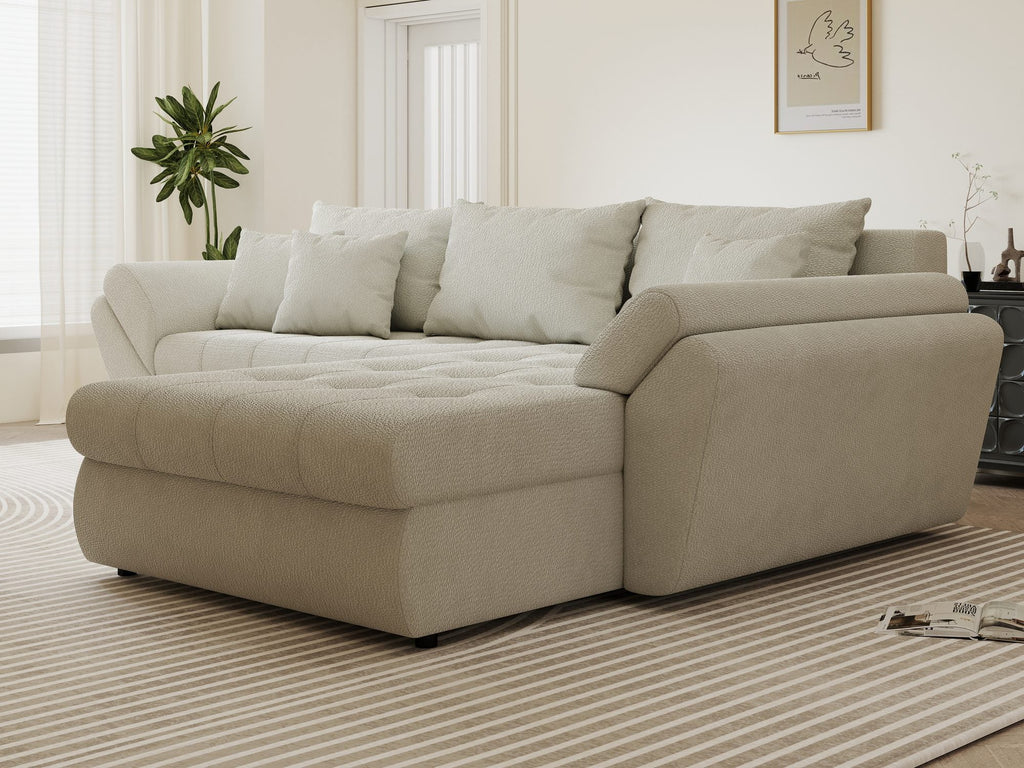 Colțar extensibil dumonde cu ladă de depozitare si sezut confortabil din spuma high-density, Loana Vibe Bej II 270x185 cm