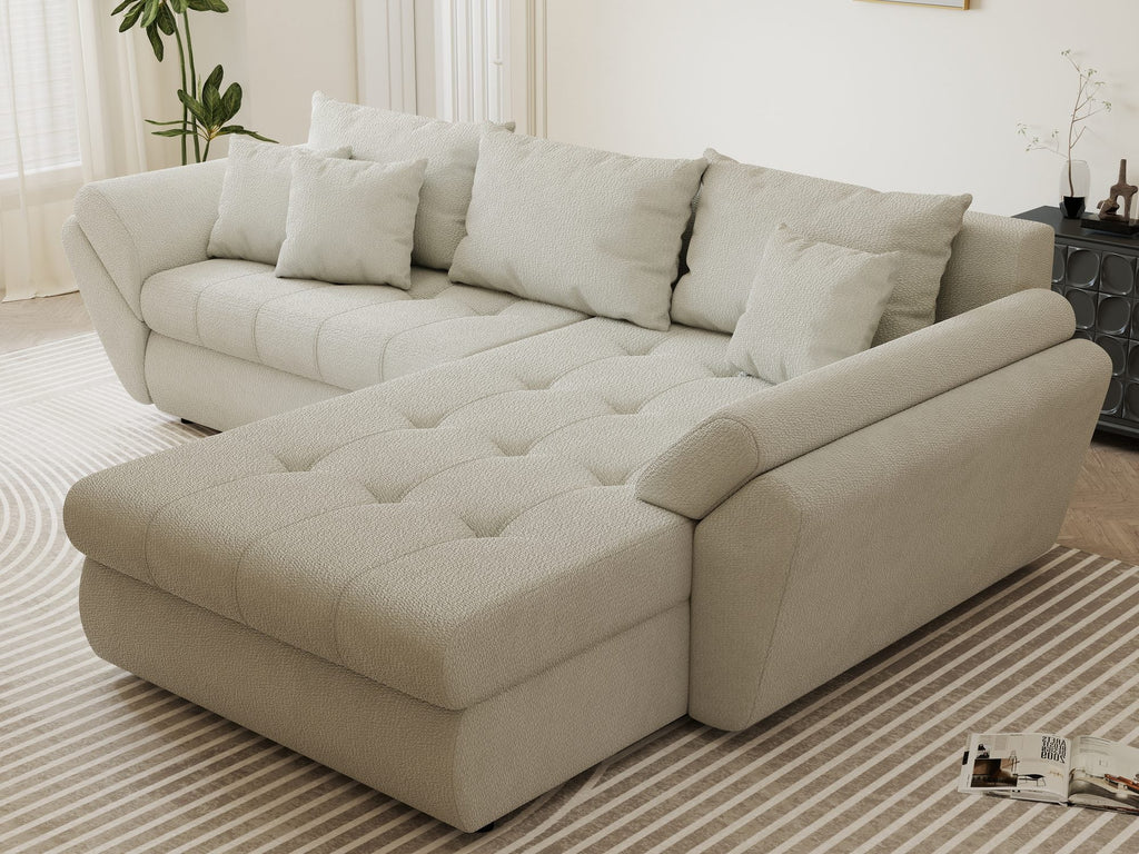 Colțar extensibil dumonde cu ladă de depozitare si sezut confortabil din spuma high-density, Loana Vibe Bej II 270x185 cm
