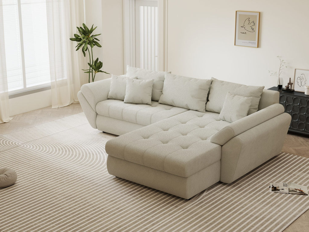 Colțar extensibil dumonde cu ladă de depozitare si sezut confortabil din spuma high-density, Loana Vibe Bej II 270x185 cm