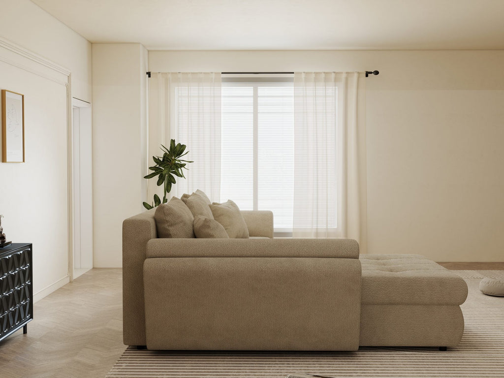 Colțar extensibil dumonde cu ladă de depozitare si sezut confortabil din spuma high-density, Loana Vibe Bej 270x185 cm