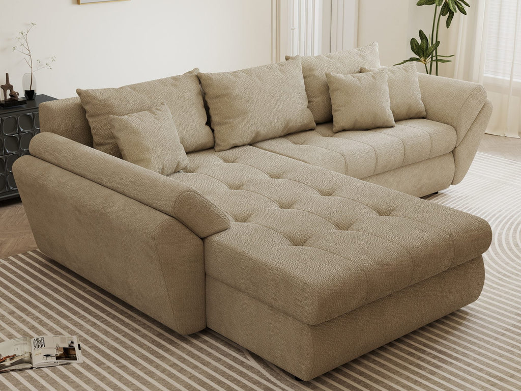 Colțar extensibil dumonde cu ladă de depozitare si sezut confortabil din spuma high-density, Loana Vibe Bej 270x185 cm