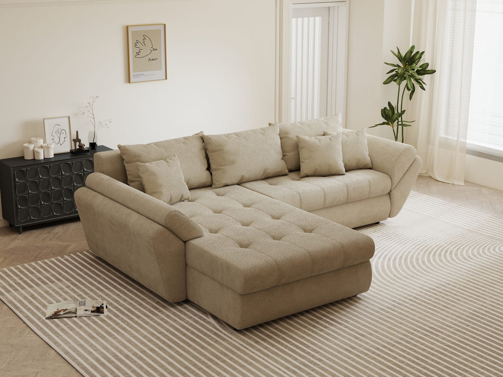Colțar extensibil dumonde cu ladă de depozitare si sezut confortabil din spuma high-density, Loana Vibe Bej 270x185 cm