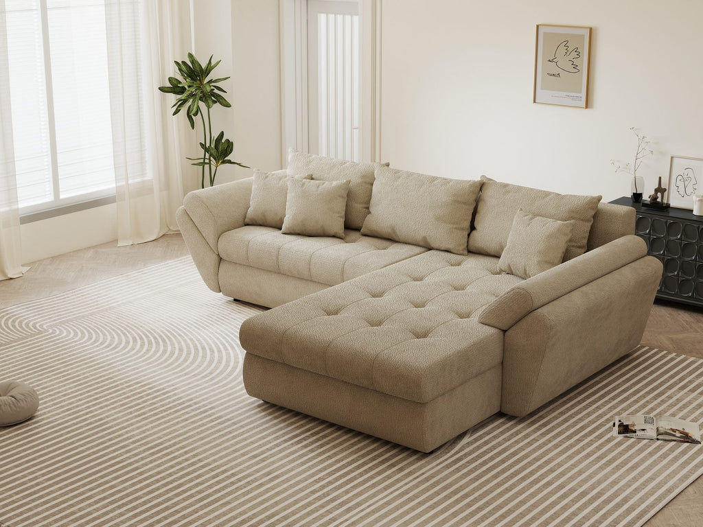 Colțar extensibil dumonde cu ladă de depozitare si sezut confortabil din spuma high-density, Loana Vibe Bej II 270x185 cm