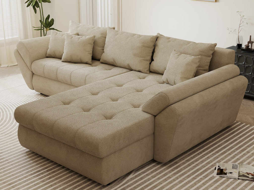 Colțar extensibil dumonde cu ladă de depozitare si sezut confortabil din spuma high-density, Loana Vibe Bej II 270x185 cm