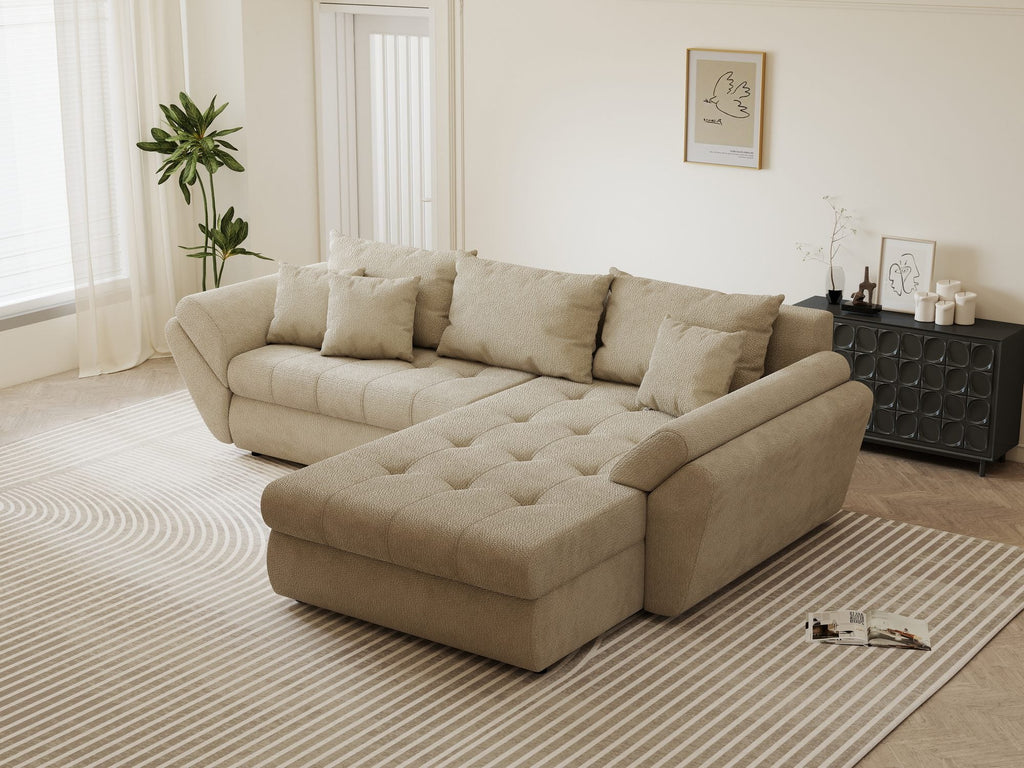 Colțar extensibil dumonde cu ladă de depozitare si sezut confortabil din spuma high-density, Loana Vibe Bej II 270x185 cm