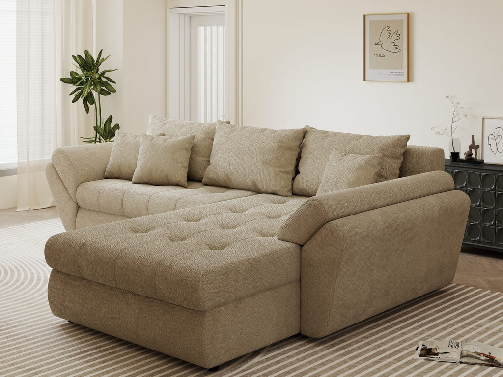 Colțar extensibil dumonde cu ladă de depozitare si sezut confortabil din spuma high-density, Loana Vibe Bej II 270x185 cm