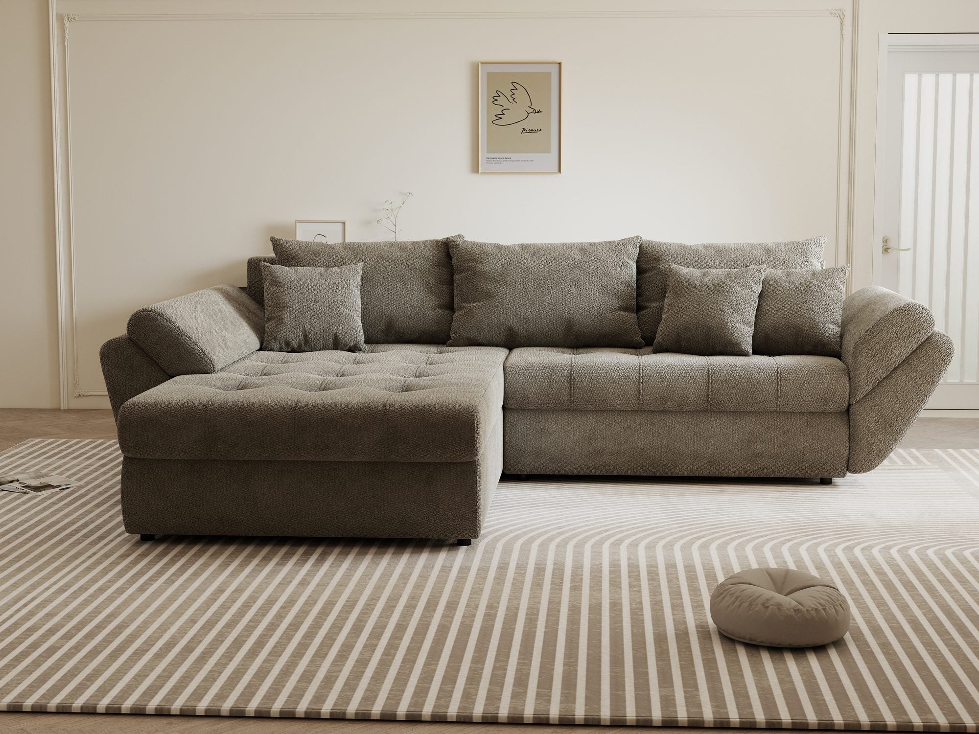 Colțar extensibil dumonde cu ladă de depozitare si sezut confortabil din spuma high-density, Loana Vibe 270x185 cm