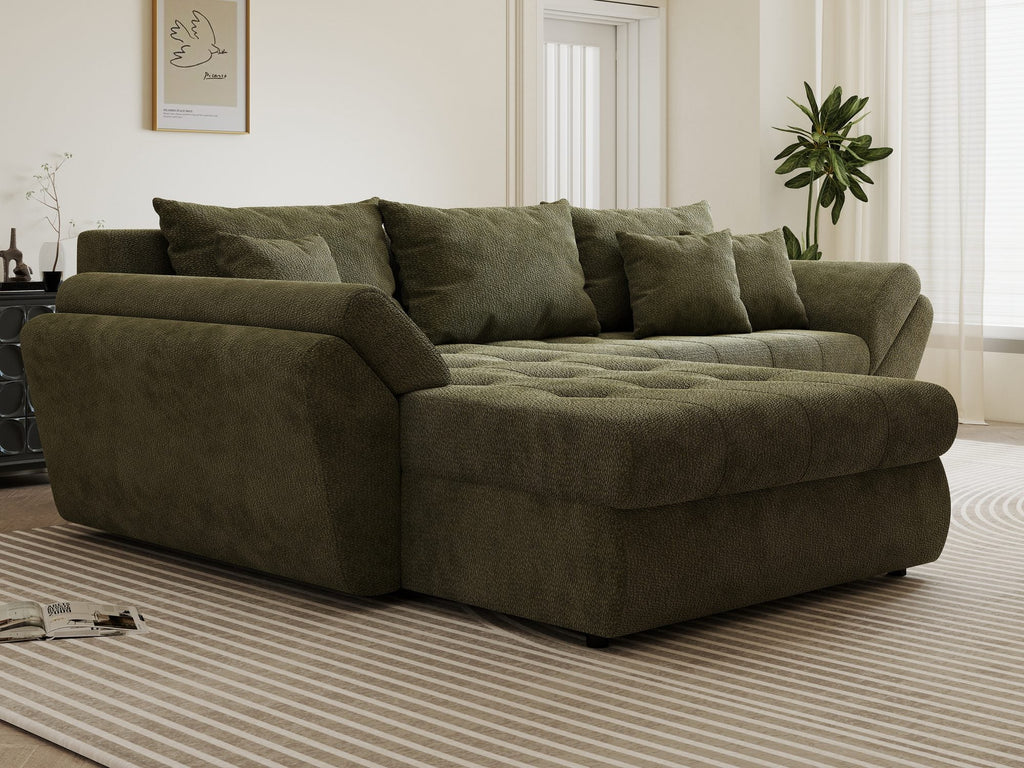 Colțar extensibil dumonde cu ladă de depozitare si sezut confortabil din spuma high-density, Loana Vibe Olive 270x185 cm