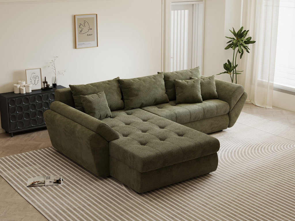 Colțar extensibil dumonde cu ladă de depozitare si sezut confortabil din spuma high-density, Loana Vibe Olive 270x185 cm