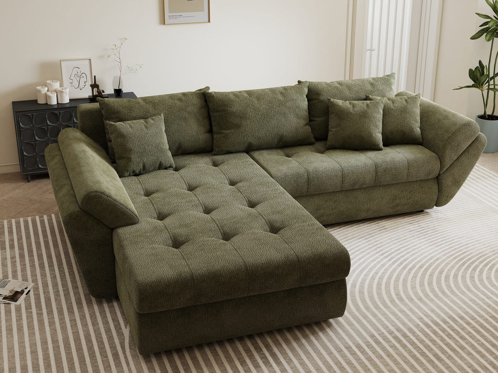 Colțar extensibil dumonde cu ladă de depozitare si sezut confortabil din spuma high-density, Loana Vibe Olive 270x185 cm