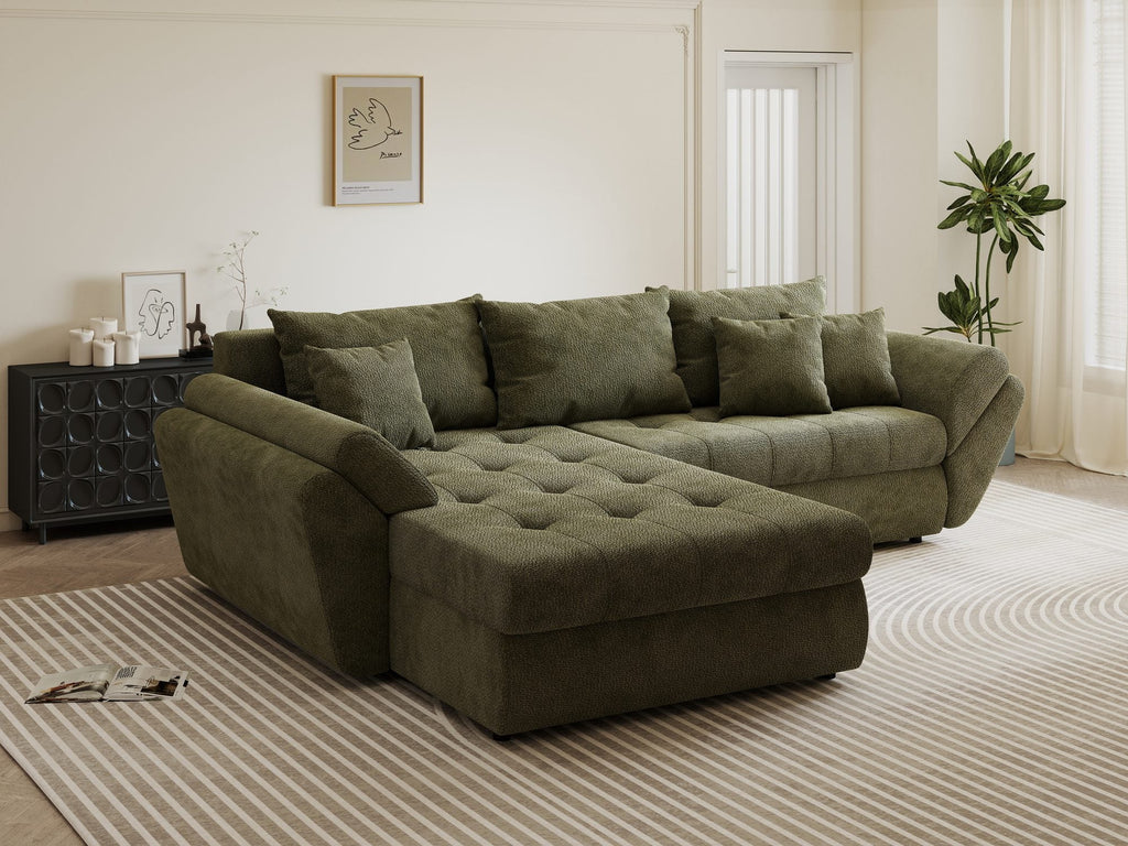 Colțar extensibil dumonde cu ladă de depozitare si sezut confortabil din spuma high-density, Loana Vibe Olive 270x185 cm