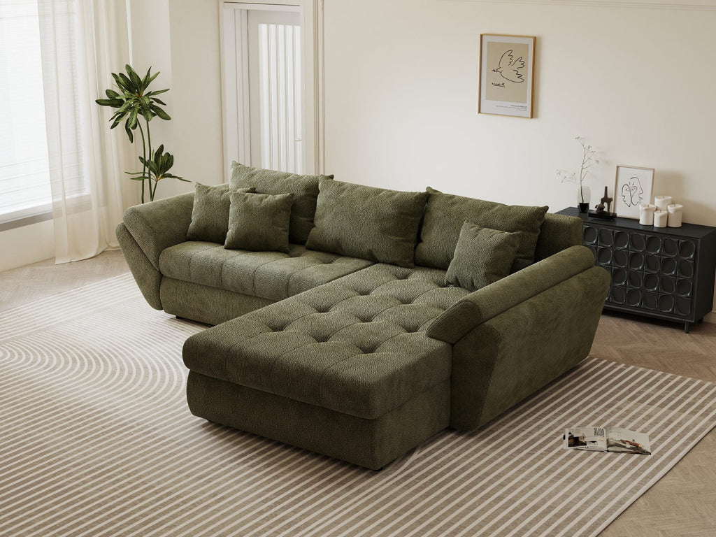 Colțar extensibil dumonde cu ladă de depozitare si sezut confortabil din spuma high-density, Loana Vibe Olive II 270x185 cm