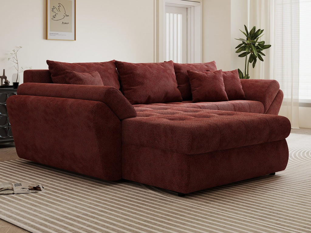 Colțar extensibil dumonde cu ladă de depozitare si sezut confortabil din spuma high-density, Loana Vibe Rosu 270x185 cm
