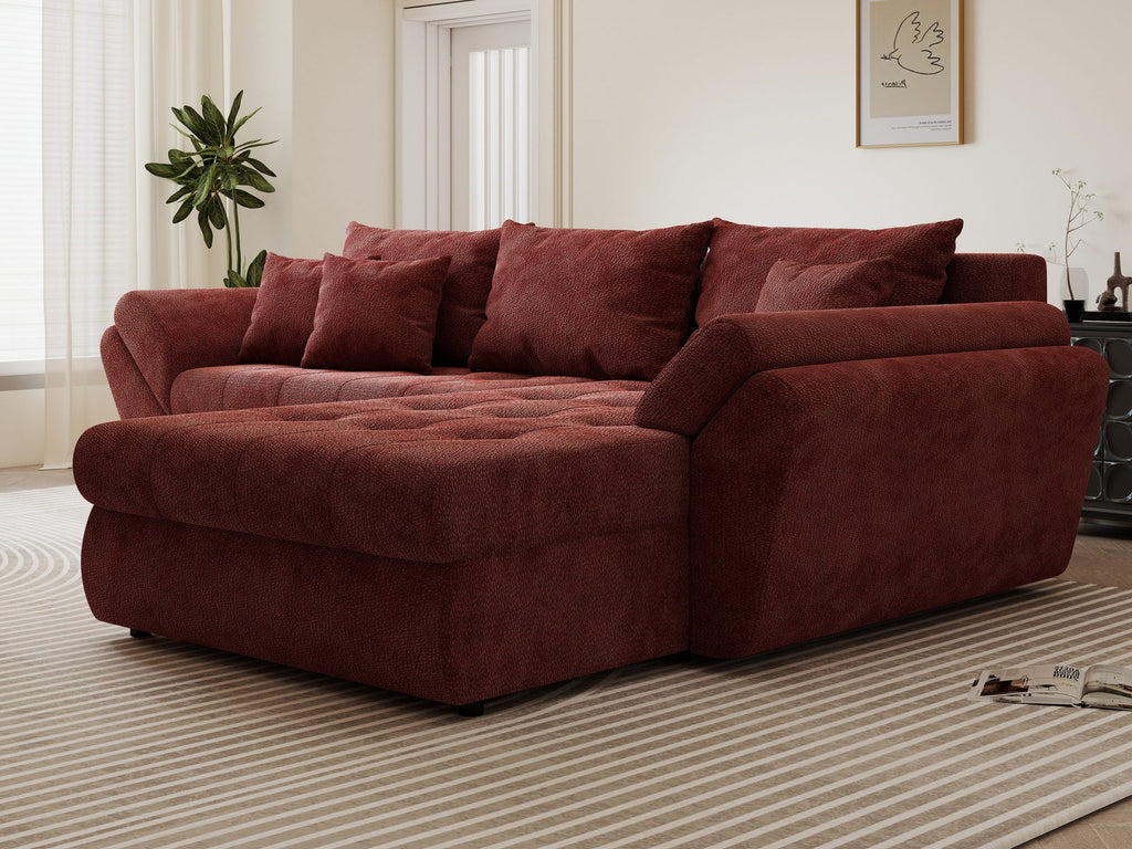 Colțar extensibil dumonde cu ladă de depozitare si sezut confortabil din spuma high-density, Loana Vibe Rosu II 270x185 cm