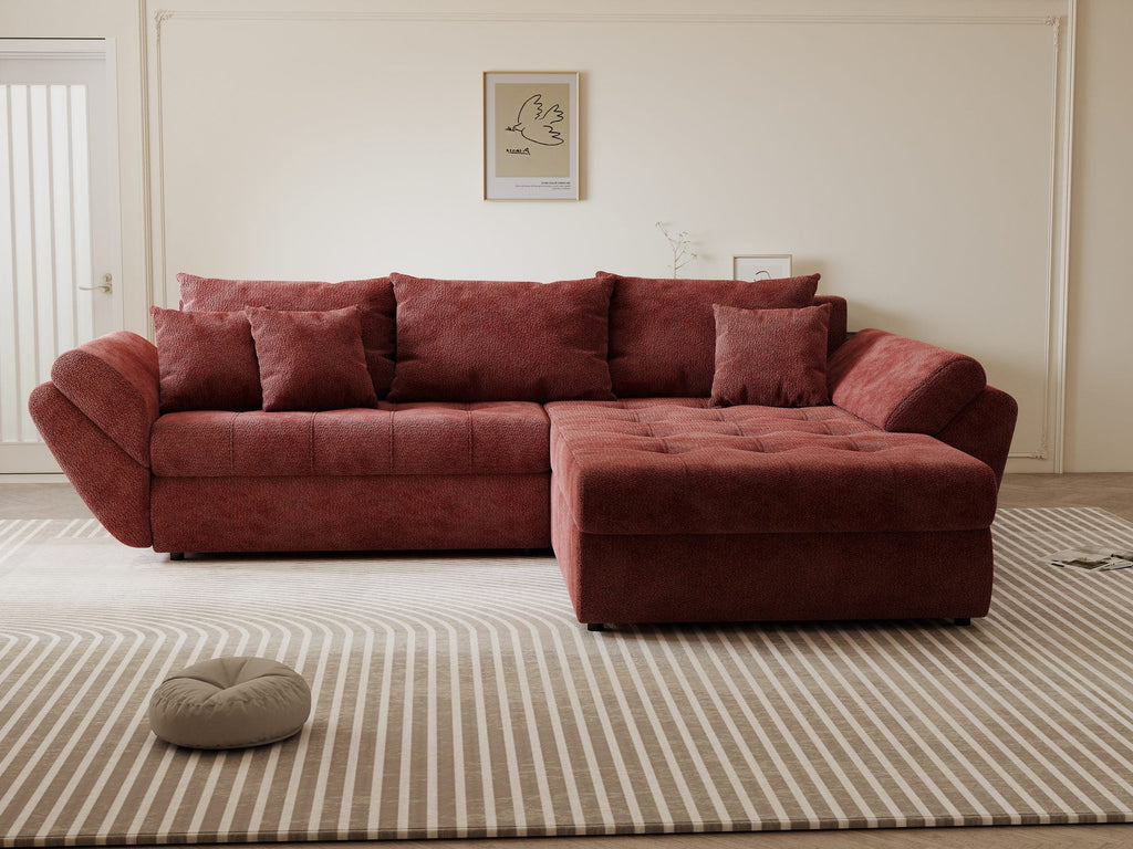 Colțar extensibil dumonde cu ladă de depozitare si sezut confortabil din spuma high-density, Loana Vibe Rosu II 270x185 cm