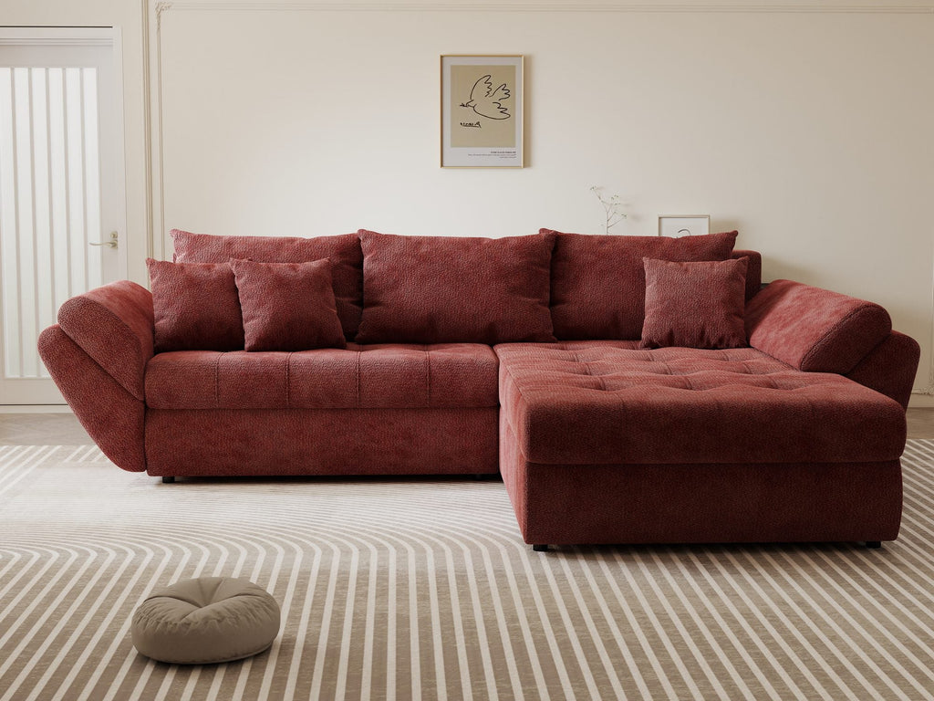Colțar extensibil dumonde cu ladă de depozitare si sezut confortabil din spuma high-density, Loana Vibe Rosu II 270x185 cm