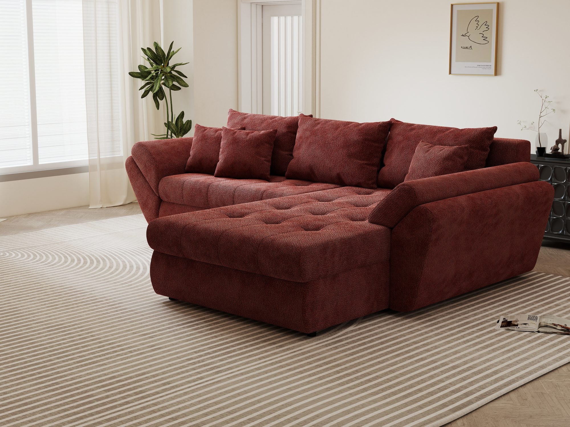 Colțar extensibil dumonde cu ladă de depozitare si sezut confortabil din spuma high-density, Loana Vibe Rosu II 270x185 cm