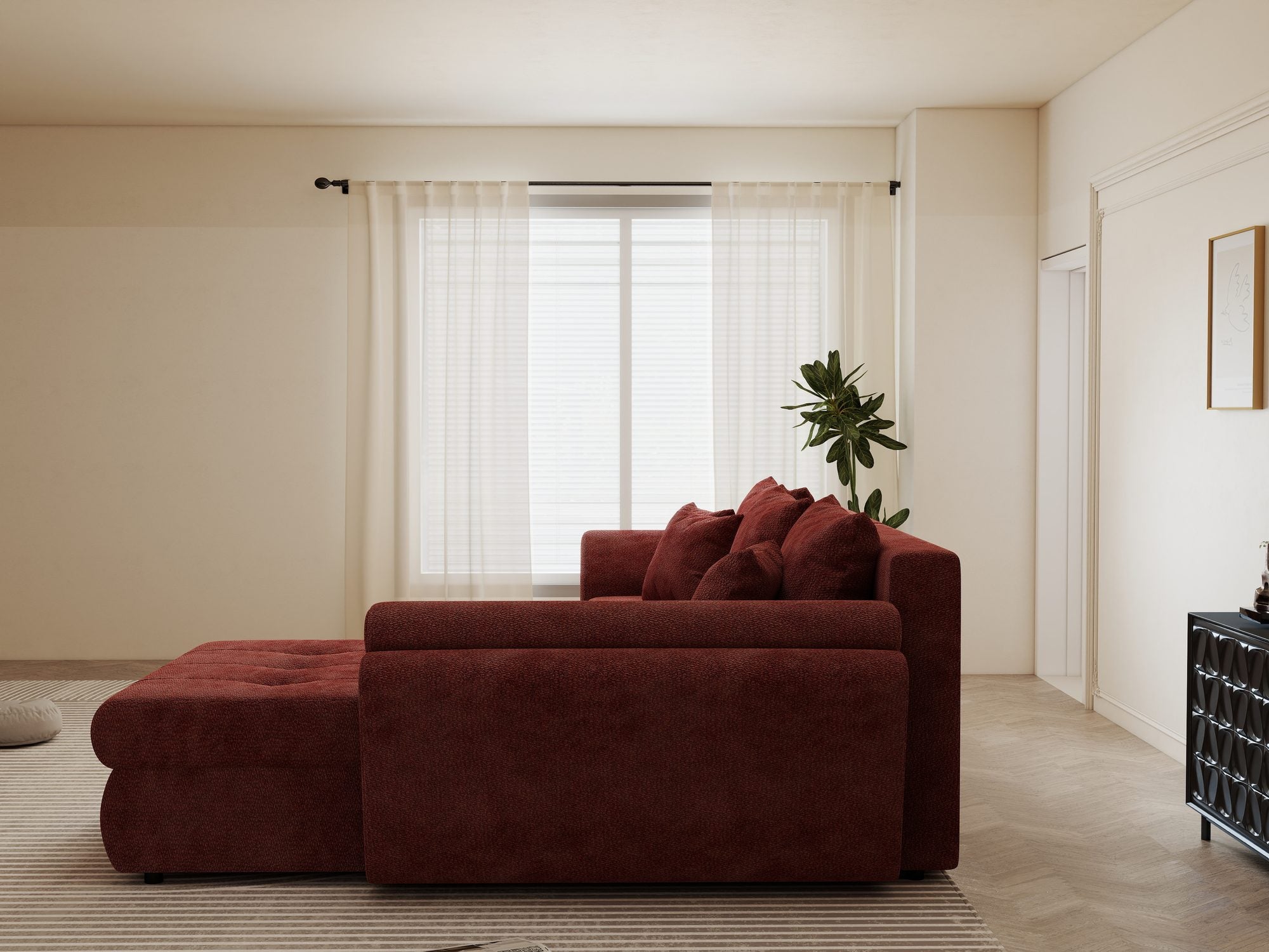 Colțar extensibil dumonde cu ladă de depozitare si sezut confortabil din spuma high-density, Loana Vibe Rosu II 270x185 cm