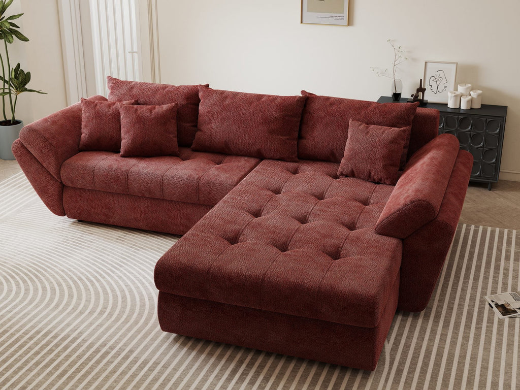 Colțar extensibil dumonde cu ladă de depozitare si sezut confortabil din spuma high-density, Loana Vibe Rosu II 270x185 cm