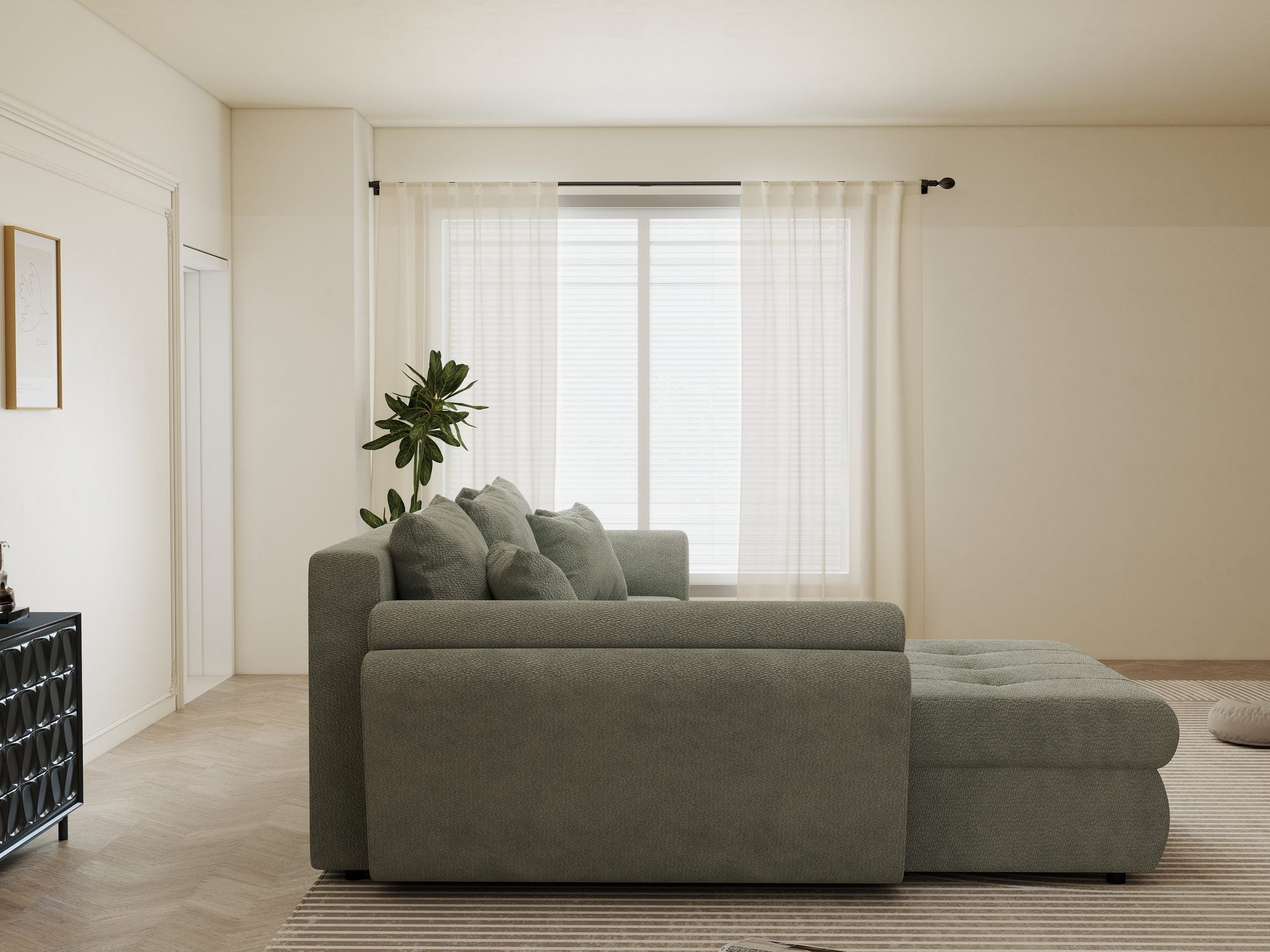 Colțar extensibil dumonde cu ladă de depozitare si sezut confortabil din spuma high-density, Loana Vibe Mint 270x185 cm