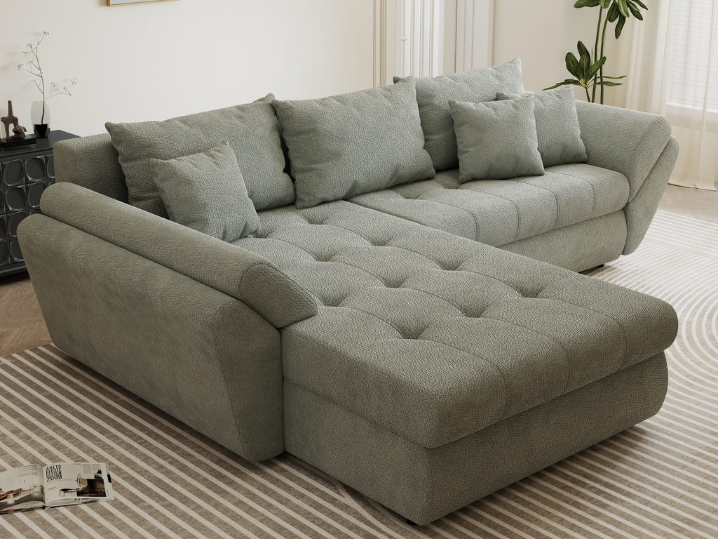 Colțar extensibil dumonde cu ladă de depozitare si sezut confortabil din spuma high-density, Loana Vibe Mint 270x185 cm