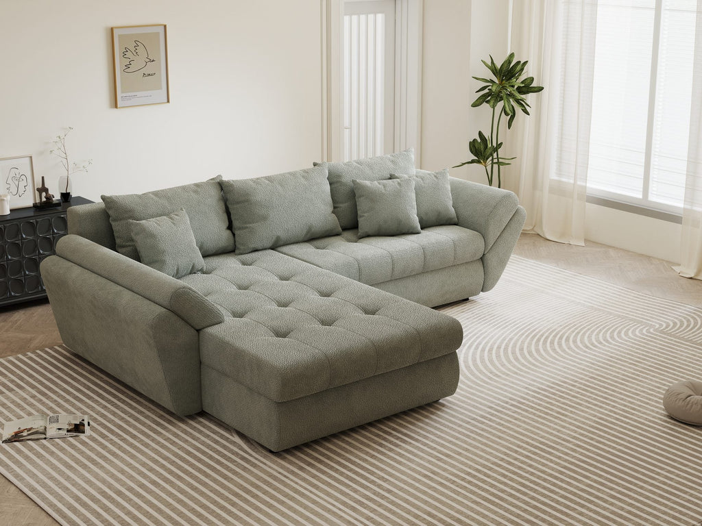 Colțar extensibil dumonde cu ladă de depozitare si sezut confortabil din spuma high-density, Loana Vibe Mint 270x185 cm