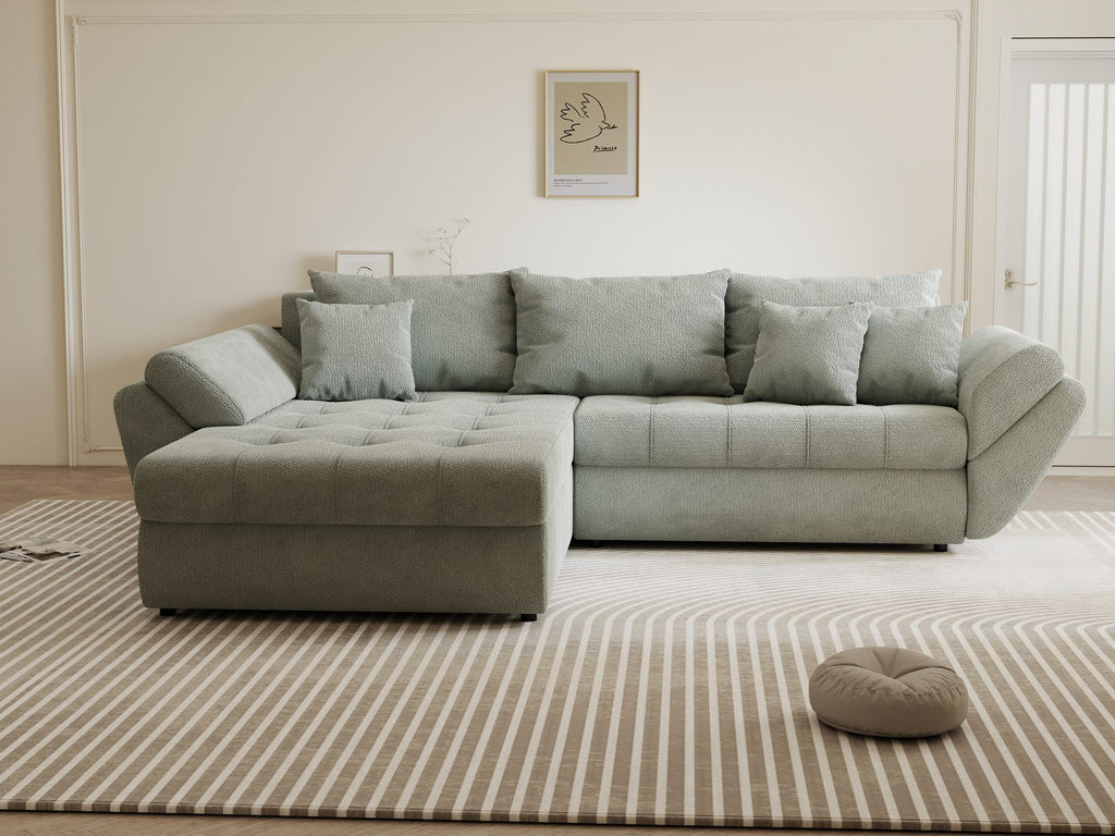 Colțar extensibil dumonde cu ladă de depozitare si sezut confortabil din spuma high-density, Loana Vibe Mint 270x185 cm