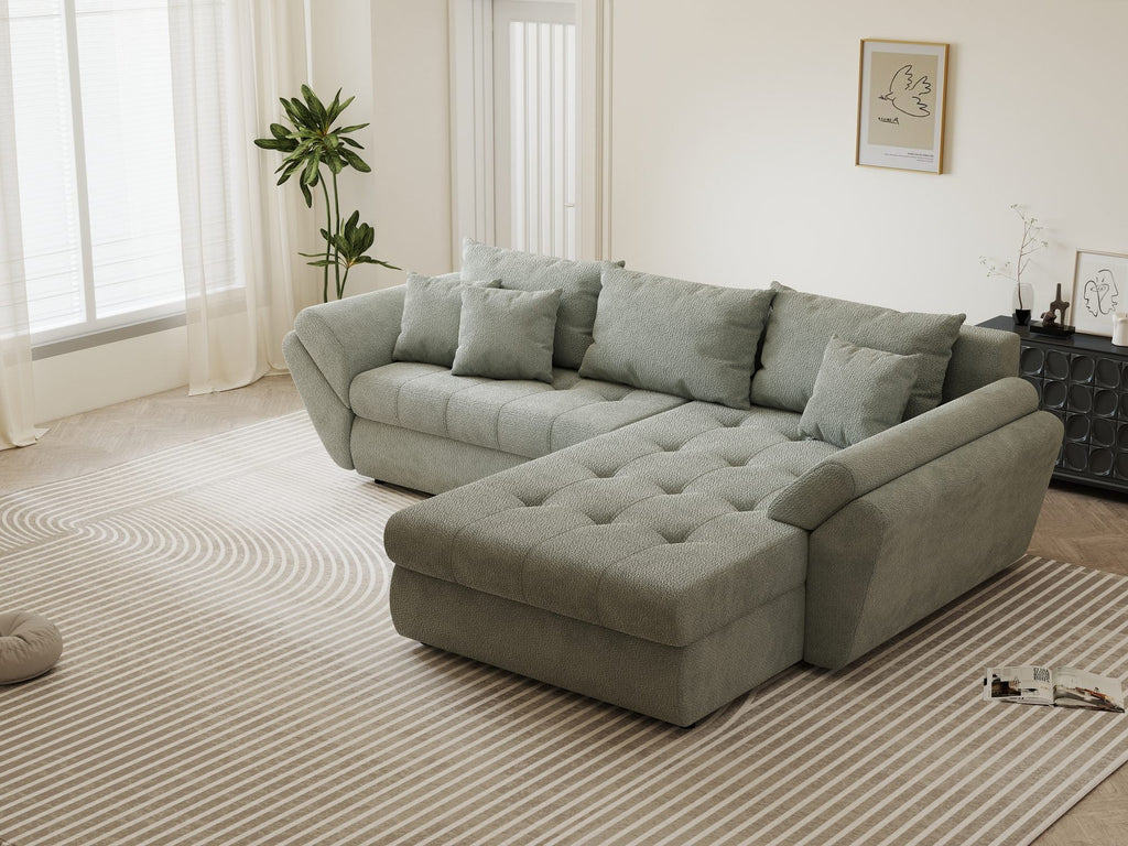 Colțar extensibil dumonde cu ladă de depozitare si sezut confortabil din spuma high-density, Loana Vibe Mint II 270x185 cm