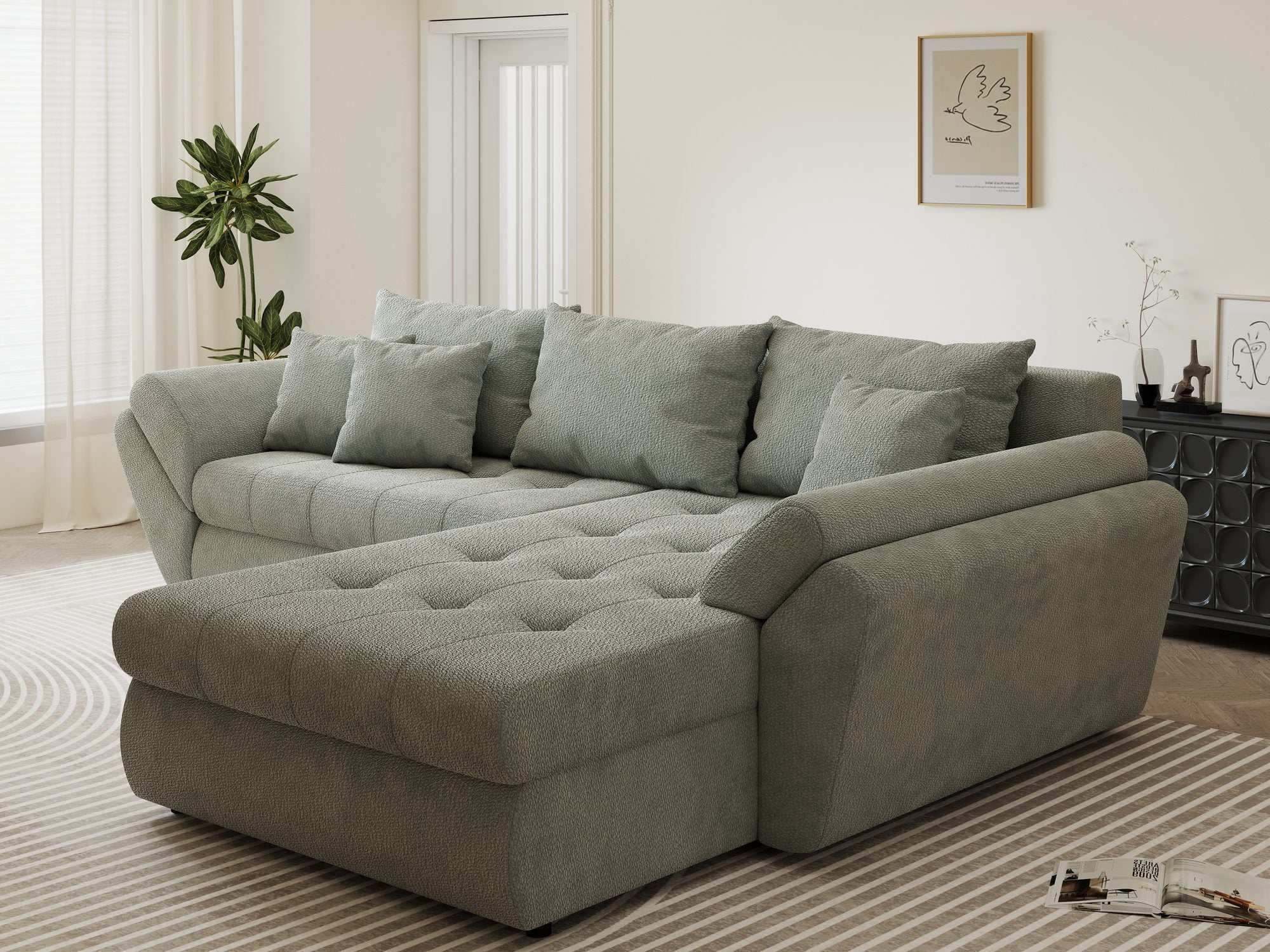 Colțar extensibil dumonde cu ladă de depozitare si sezut confortabil din spuma high-density, Loana Vibe Mint II 270x185 cm