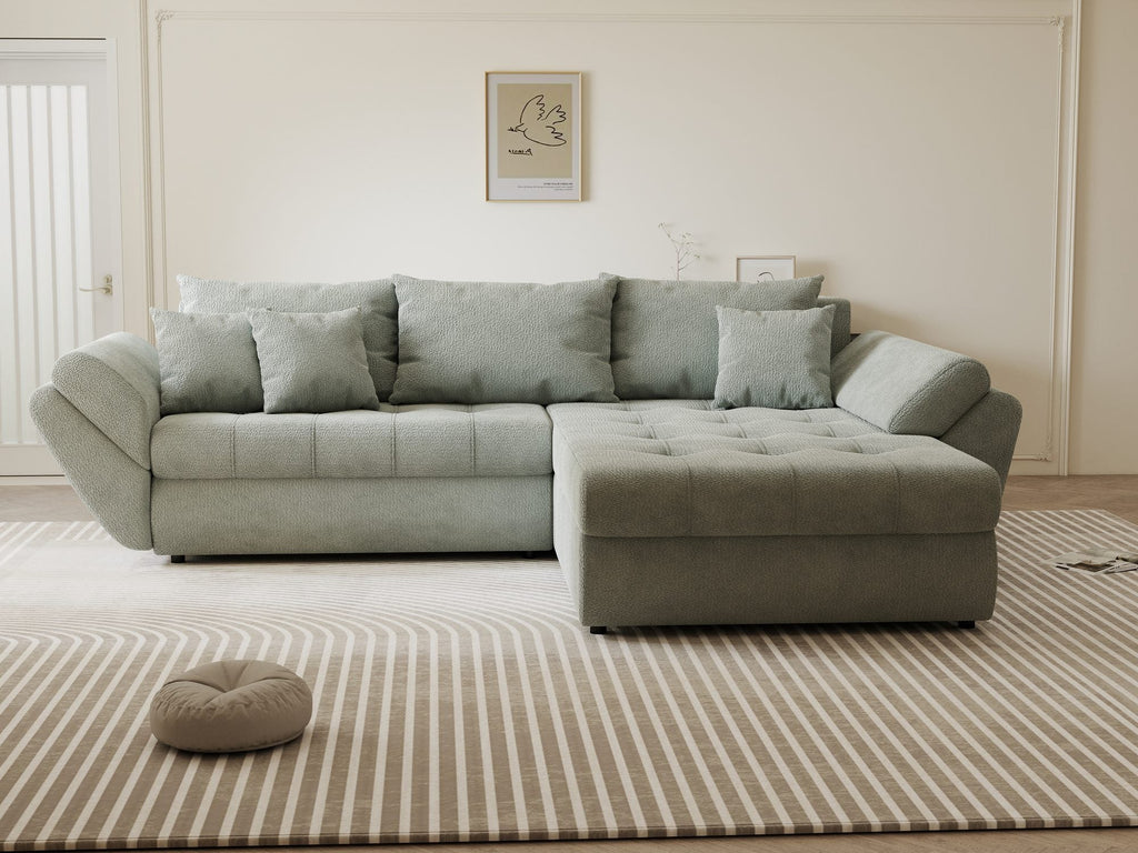 Colțar extensibil dumonde cu ladă de depozitare si sezut confortabil din spuma high-density, Loana Vibe Mint II 270x185 cm