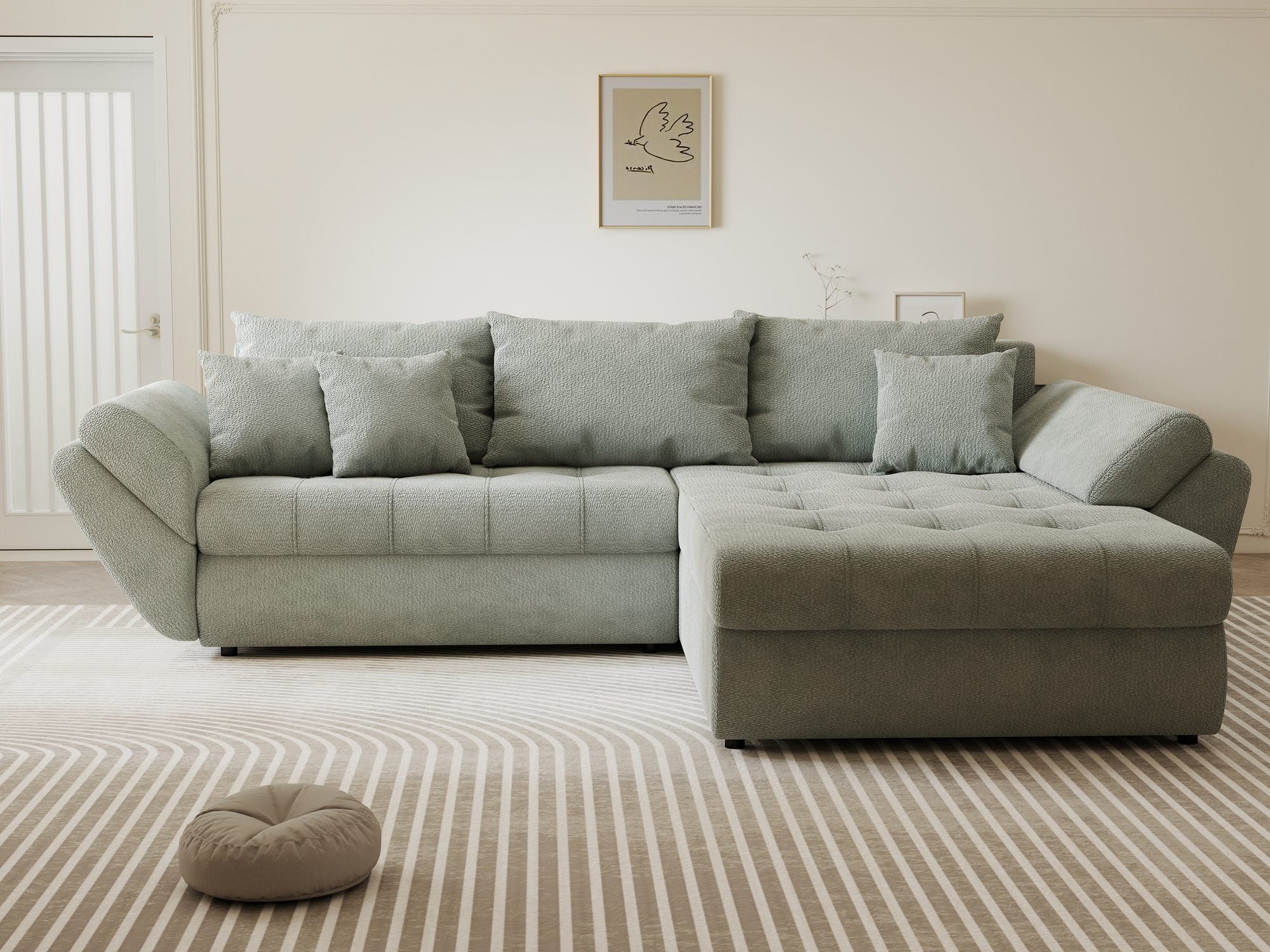 Colțar extensibil dumonde cu ladă de depozitare si sezut confortabil din spuma high-density, Loana Vibe Mint II 270x185 cm
