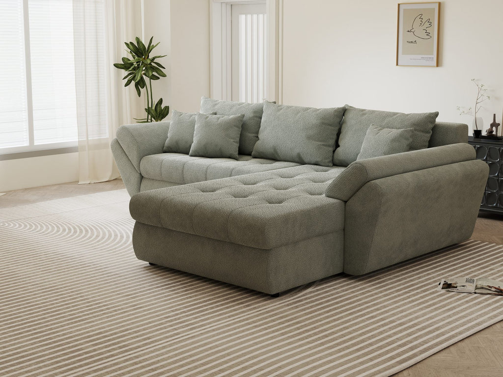 Colțar extensibil dumonde cu ladă de depozitare si sezut confortabil din spuma high-density, Loana Vibe Mint II 270x185 cm