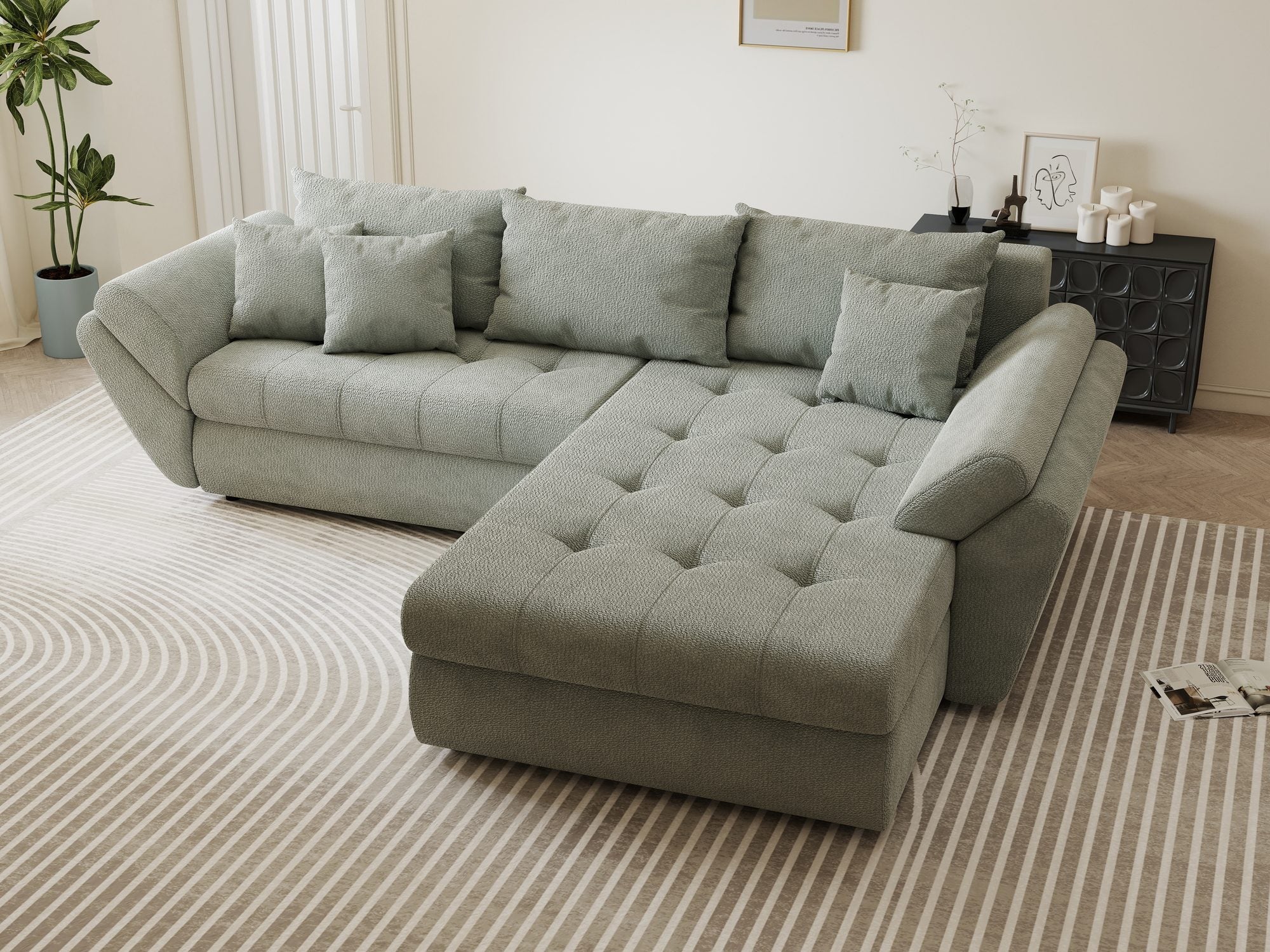 Colțar extensibil dumonde cu ladă de depozitare si sezut confortabil din spuma high-density, Loana Vibe Mint II 270x185 cm