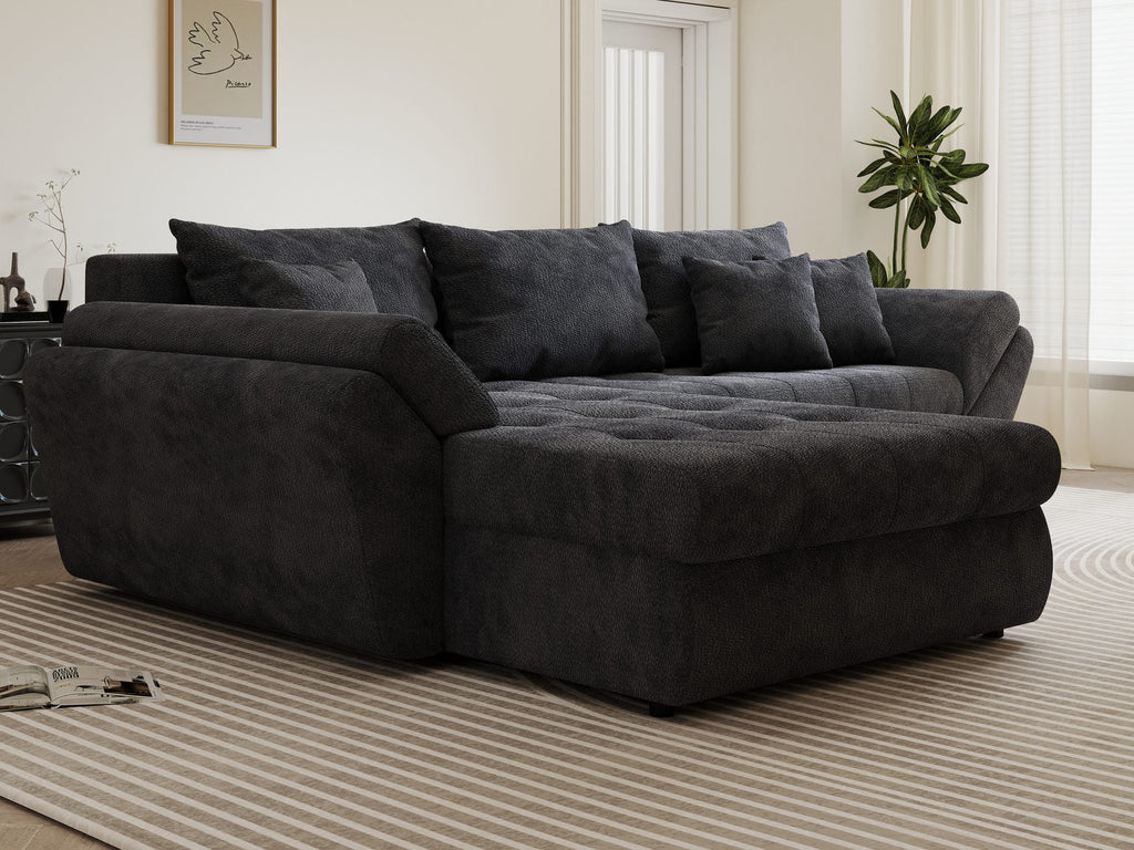 Colțar extensibil dumonde cu ladă de depozitare si sezut confortabil din spuma high-density, Loana Vibe Gri antracit 270x185 cm