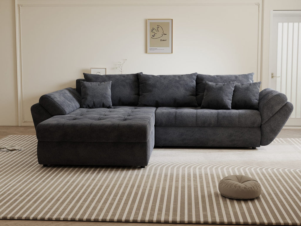 Colțar extensibil dumonde cu ladă de depozitare si sezut confortabil din spuma high-density, Loana Vibe Gri antracit 270x185 cm