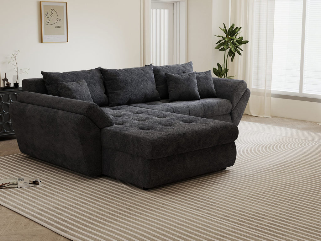 Colțar extensibil dumonde cu ladă de depozitare si sezut confortabil din spuma high-density, Loana Vibe Gri antracit 270x185 cm