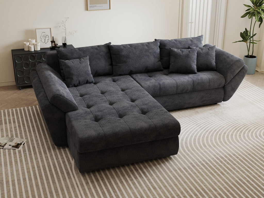 Colțar extensibil dumonde cu ladă de depozitare si sezut confortabil din spuma high-density, Loana Vibe Gri antracit 270x185 cm