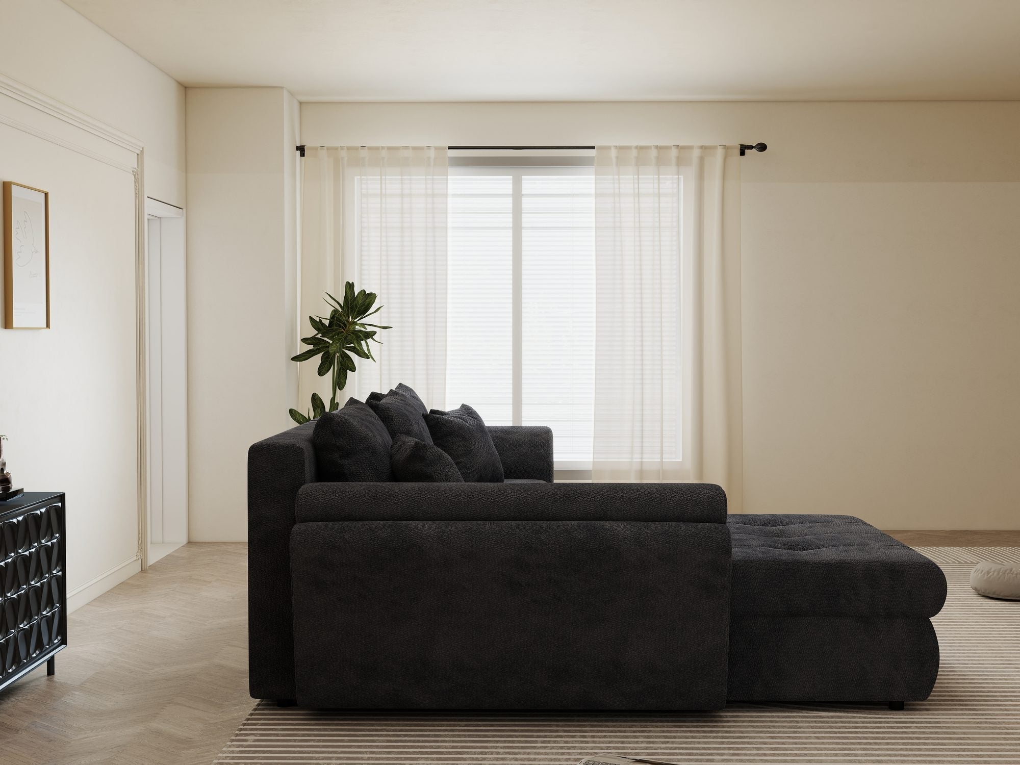 Colțar extensibil dumonde cu ladă de depozitare si sezut confortabil din spuma high-density, Loana Vibe Gri antracit 270x185 cm