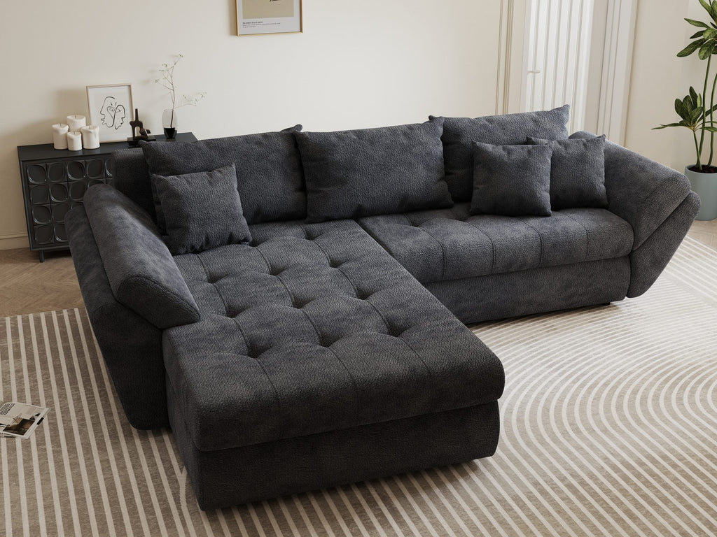 Colțar extensibil dumonde cu ladă de depozitare si sezut confortabil din spuma high-density, Loana Vibe Gri antracit 270x185 cm