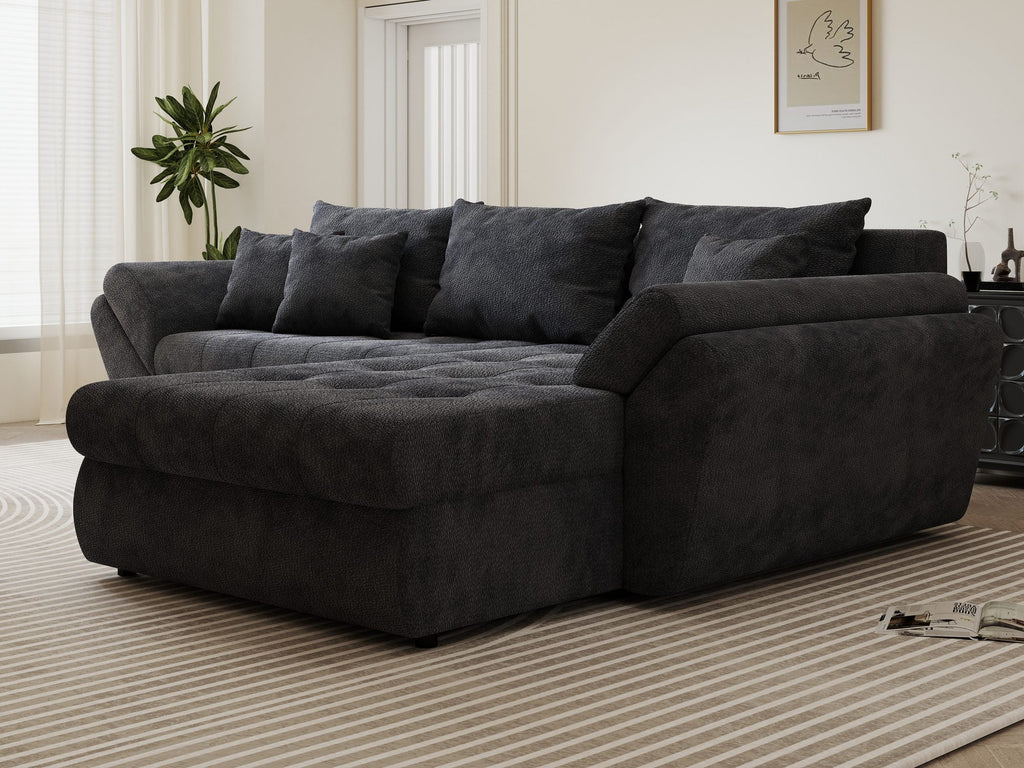 Colțar extensibil dumonde cu ladă de depozitare si sezut confortabil din spuma high-density, Loana Vibe Gri antracit II 270x185 cm