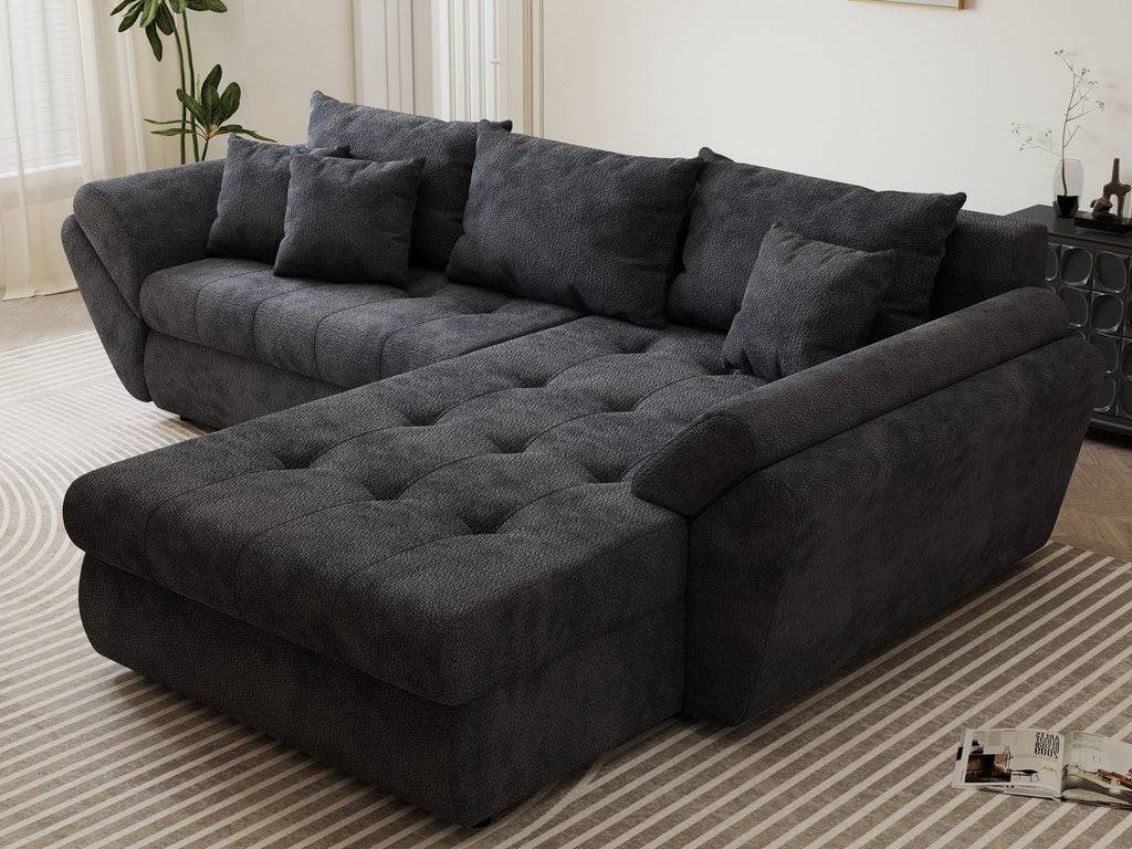 Colțar extensibil dumonde cu ladă de depozitare si sezut confortabil din spuma high-density, Loana Vibe Gri antracit II 270x185 cm