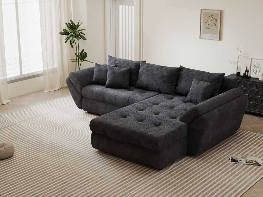 Colțar extensibil dumonde cu ladă de depozitare si sezut confortabil din spuma high-density, Loana Vibe Gri antracit II 270x185 cm