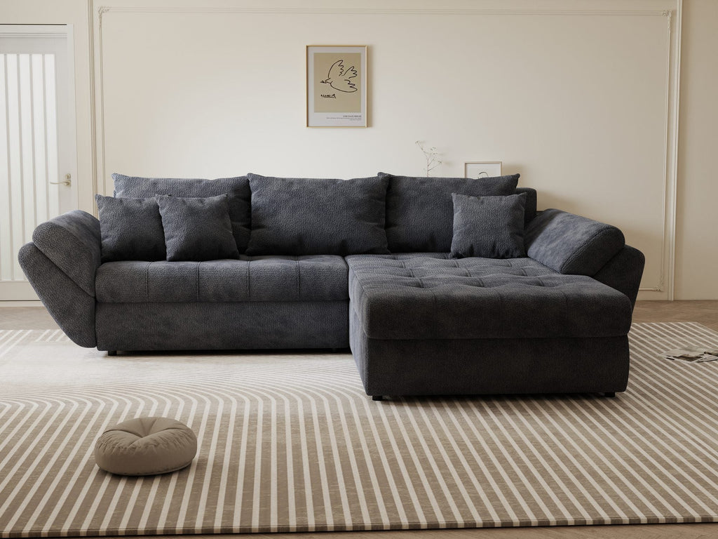 Colțar extensibil dumonde cu ladă de depozitare si sezut confortabil din spuma high-density, Loana Vibe Gri antracit II 270x185 cm
